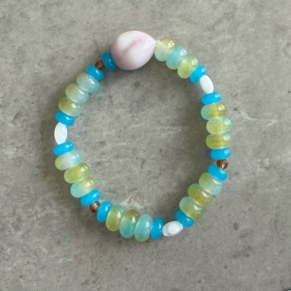 Blue Glass Rondelle Beaded Bracelet - Picture 3 of 6